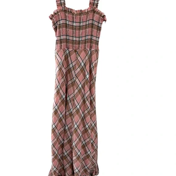 sundays Pink Plaid Smocked Maxi Dress with Ruffle Hem New with tags - Picture 3 of 11